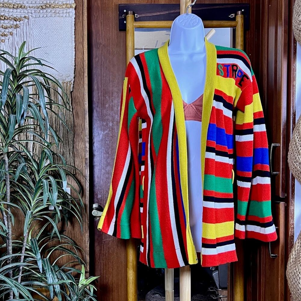 Vintage 70s Fine Quality Sweaters Cardigan Women S Rainbow Stripe Pop Art Taiwan
